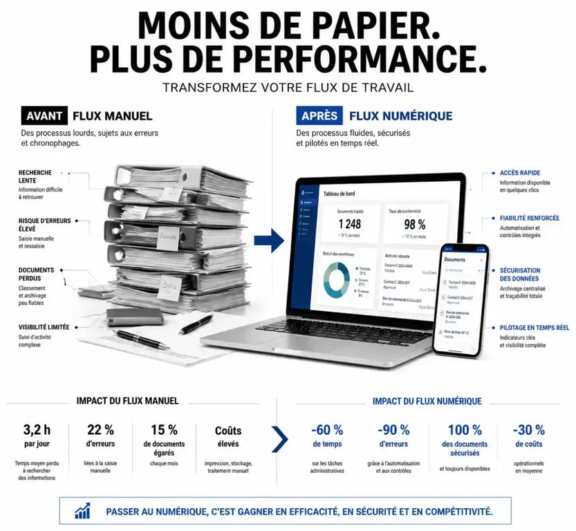 Schéma illustrant le passage de la saisie manuelle à l'automatisation comptable pour une meilleure efficacité