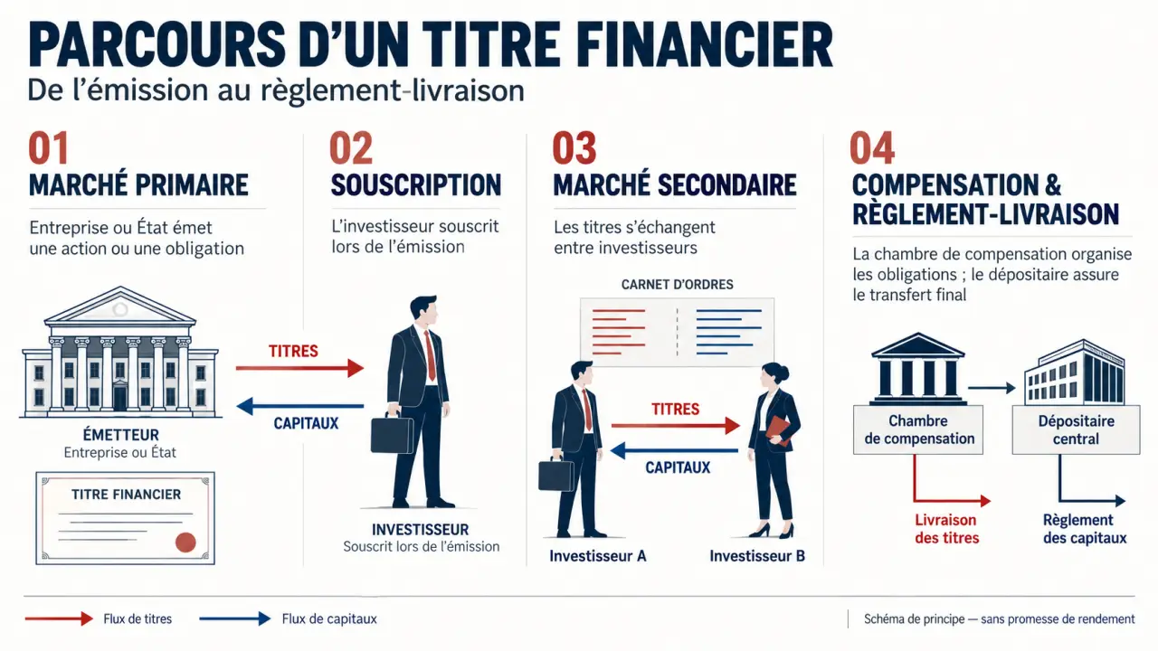 Schéma du fonctionnement des marchés financiers du marché primaire au marché secondaire