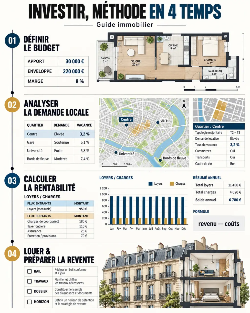 Guide investissement immobilier en quatre étapes, du budget à la mise en location