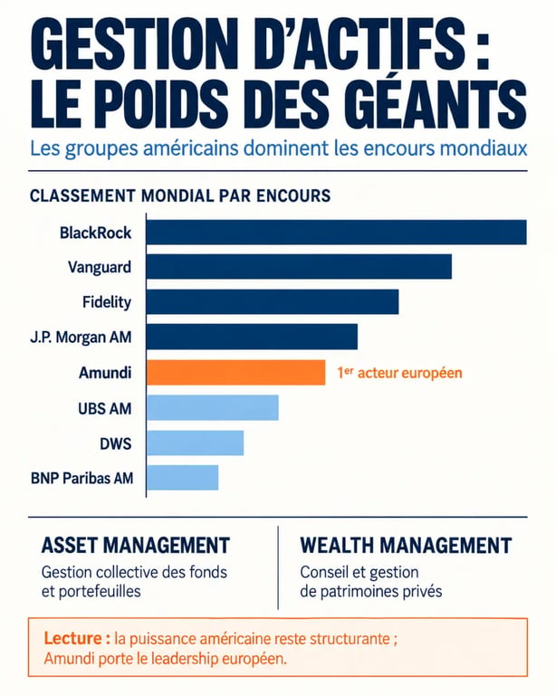 Infographie du classement des sociétés de gestion d’actifs mondiales, européennes et françaises selon les actifs sous gestion